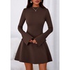 image:imagePRETTYGARDEN Womens Elegant Holiday Short Dress 2026 Fall Bell Long Sleeve Mock Neck Work Business Casual Party Mini DressBrown