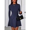 image:imagePRETTYGARDEN Womens Elegant Holiday Short Dress 2026 Fall Bell Long Sleeve Mock Neck Work Business Casual Party Mini DressDark Blue