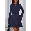 image:imagePRETTYGARDEN Womens Elegant Holiday Short Dress 2026 Fall Bell Long Sleeve Mock Neck Work Business Casual Party Mini DressDark Blue