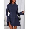 image:imagePRETTYGARDEN Womens Elegant Holiday Short Dress 2026 Fall Bell Long Sleeve Mock Neck Work Business Casual Party Mini DressDark Blue