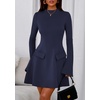 image:imagePRETTYGARDEN Womens Elegant Holiday Short Dress 2026 Fall Bell Long Sleeve Mock Neck Work Business Casual Party Mini DressDark Blue