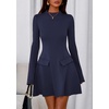 image:imagePRETTYGARDEN Womens Elegant Holiday Short Dress 2026 Fall Bell Long Sleeve Mock Neck Work Business Casual Party Mini DressDark Blue