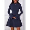 image:imagePRETTYGARDEN Womens Elegant Holiday Short Dress 2026 Fall Bell Long Sleeve Mock Neck Work Business Casual Party Mini DressDark Blue