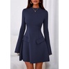image:imagePRETTYGARDEN Womens Elegant Holiday Short Dress 2026 Fall Bell Long Sleeve Mock Neck Work Business Casual Party Mini DressDark Blue