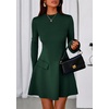 image:imagePRETTYGARDEN Womens Elegant Holiday Short Dress 2026 Fall Bell Long Sleeve Mock Neck Work Business Casual Party Mini DressDark Green