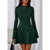 image:imagePRETTYGARDEN Womens Elegant Holiday Short Dress 2026 Fall Bell Long Sleeve Mock Neck Work Business Casual Party Mini DressDark Green