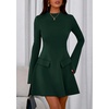 image:imagePRETTYGARDEN Womens Elegant Holiday Short Dress 2026 Fall Bell Long Sleeve Mock Neck Work Business Casual Party Mini DressDark Green
