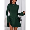 image:imagePRETTYGARDEN Womens Elegant Holiday Short Dress 2026 Fall Bell Long Sleeve Mock Neck Work Business Casual Party Mini DressDark Green