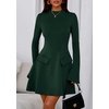 image:imagePRETTYGARDEN Womens Elegant Holiday Short Dress 2026 Fall Bell Long Sleeve Mock Neck Work Business Casual Party Mini DressDark Green