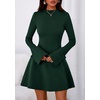 image:imagePRETTYGARDEN Womens Elegant Holiday Short Dress 2026 Fall Bell Long Sleeve Mock Neck Work Business Casual Party Mini DressDark Green