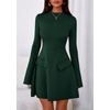 image:imagePRETTYGARDEN Womens Elegant Holiday Short Dress 2026 Fall Bell Long Sleeve Mock Neck Work Business Casual Party Mini DressDark Green