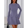image:imagePRETTYGARDEN Womens Elegant Holiday Short Dress 2026 Fall Bell Long Sleeve Mock Neck Work Business Casual Party Mini DressGrey Blue