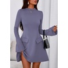 image:imagePRETTYGARDEN Womens Elegant Holiday Short Dress 2026 Fall Bell Long Sleeve Mock Neck Work Business Casual Party Mini DressGrey Blue