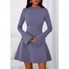 image:imagePRETTYGARDEN Womens Elegant Holiday Short Dress 2026 Fall Bell Long Sleeve Mock Neck Work Business Casual Party Mini DressGrey Blue