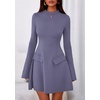 image:imagePRETTYGARDEN Womens Elegant Holiday Short Dress 2026 Fall Bell Long Sleeve Mock Neck Work Business Casual Party Mini DressGrey Blue