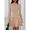 image:imagePRETTYGARDEN Womens Elegant Holiday Short Dress 2026 Fall Bell Long Sleeve Mock Neck Work Business Casual Party Mini DressKhaki