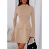image:imagePRETTYGARDEN Womens Elegant Holiday Short Dress 2026 Fall Bell Long Sleeve Mock Neck Work Business Casual Party Mini DressKhaki