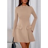 image:imagePRETTYGARDEN Womens Elegant Holiday Short Dress 2026 Fall Bell Long Sleeve Mock Neck Work Business Casual Party Mini DressKhaki