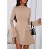 image:imagePRETTYGARDEN Womens Elegant Holiday Short Dress 2026 Fall Bell Long Sleeve Mock Neck Work Business Casual Party Mini DressKhaki