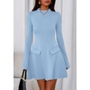 image:imagePRETTYGARDEN Womens Elegant Holiday Short Dress 2026 Fall Bell Long Sleeve Mock Neck Work Business Casual Party Mini DressLight Blue