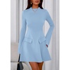 image:imagePRETTYGARDEN Womens Elegant Holiday Short Dress 2026 Fall Bell Long Sleeve Mock Neck Work Business Casual Party Mini DressLight Blue
