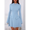 image:imagePRETTYGARDEN Womens Elegant Holiday Short Dress 2026 Fall Bell Long Sleeve Mock Neck Work Business Casual Party Mini DressLight Blue