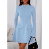 image:imagePRETTYGARDEN Womens Elegant Holiday Short Dress 2026 Fall Bell Long Sleeve Mock Neck Work Business Casual Party Mini DressLight Blue