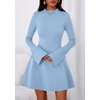 image:imagePRETTYGARDEN Womens Elegant Holiday Short Dress 2026 Fall Bell Long Sleeve Mock Neck Work Business Casual Party Mini DressLight Blue