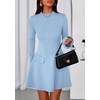 image:imagePRETTYGARDEN Womens Elegant Holiday Short Dress 2026 Fall Bell Long Sleeve Mock Neck Work Business Casual Party Mini DressLight Blue