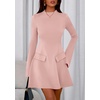image:imagePRETTYGARDEN Womens Elegant Holiday Short Dress 2026 Fall Bell Long Sleeve Mock Neck Work Business Casual Party Mini DressLight Pink