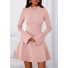 image:imagePRETTYGARDEN Womens Elegant Holiday Short Dress 2026 Fall Bell Long Sleeve Mock Neck Work Business Casual Party Mini DressLight Pink