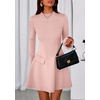 image:imagePRETTYGARDEN Womens Elegant Holiday Short Dress 2026 Fall Bell Long Sleeve Mock Neck Work Business Casual Party Mini DressLight Pink