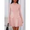 image:imagePRETTYGARDEN Womens Elegant Holiday Short Dress 2026 Fall Bell Long Sleeve Mock Neck Work Business Casual Party Mini DressLight Pink