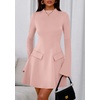 image:imagePRETTYGARDEN Womens Elegant Holiday Short Dress 2026 Fall Bell Long Sleeve Mock Neck Work Business Casual Party Mini DressLight Pink