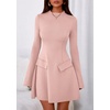 image:imagePRETTYGARDEN Womens Elegant Holiday Short Dress 2026 Fall Bell Long Sleeve Mock Neck Work Business Casual Party Mini DressLight Pink