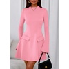 image:imagePRETTYGARDEN Womens Elegant Holiday Short Dress 2026 Fall Bell Long Sleeve Mock Neck Work Business Casual Party Mini DressPink
