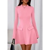 image:imagePRETTYGARDEN Womens Elegant Holiday Short Dress 2026 Fall Bell Long Sleeve Mock Neck Work Business Casual Party Mini DressPink