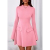 image:imagePRETTYGARDEN Womens Elegant Holiday Short Dress 2026 Fall Bell Long Sleeve Mock Neck Work Business Casual Party Mini DressPink