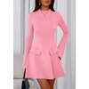 image:imagePRETTYGARDEN Womens Elegant Holiday Short Dress 2026 Fall Bell Long Sleeve Mock Neck Work Business Casual Party Mini DressPink