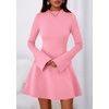image:imagePRETTYGARDEN Womens Elegant Holiday Short Dress 2026 Fall Bell Long Sleeve Mock Neck Work Business Casual Party Mini DressPink