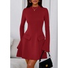 image:imagePRETTYGARDEN Womens Elegant Holiday Short Dress 2026 Fall Bell Long Sleeve Mock Neck Work Business Casual Party Mini DressRed