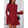 image:imagePRETTYGARDEN Womens Elegant Holiday Short Dress 2026 Fall Bell Long Sleeve Mock Neck Work Business Casual Party Mini DressRed