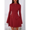 image:imagePRETTYGARDEN Womens Elegant Holiday Short Dress 2026 Fall Bell Long Sleeve Mock Neck Work Business Casual Party Mini DressRed