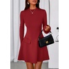 image:imagePRETTYGARDEN Womens Elegant Holiday Short Dress 2026 Fall Bell Long Sleeve Mock Neck Work Business Casual Party Mini DressRed