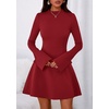 image:imagePRETTYGARDEN Womens Elegant Holiday Short Dress 2026 Fall Bell Long Sleeve Mock Neck Work Business Casual Party Mini DressRed