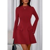 image:imagePRETTYGARDEN Womens Elegant Holiday Short Dress 2026 Fall Bell Long Sleeve Mock Neck Work Business Casual Party Mini DressRed
