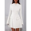 image:imagePRETTYGARDEN Womens Elegant Holiday Short Dress 2026 Fall Bell Long Sleeve Mock Neck Work Business Casual Party Mini DressWhite