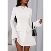image:imagePRETTYGARDEN Womens Elegant Holiday Short Dress 2026 Fall Bell Long Sleeve Mock Neck Work Business Casual Party Mini DressWhite