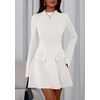 image:imagePRETTYGARDEN Womens Elegant Holiday Short Dress 2026 Fall Bell Long Sleeve Mock Neck Work Business Casual Party Mini DressWhite
