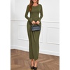 image:imagePRETTYGARDEN Womens Fall Wedding Guest Cocktail Midi Dresses Elegant Long Sleeve Bodycon Ruched Dress 2026 Fashion ClothingArmy Green